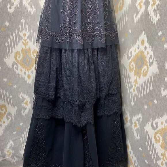 Ralph Lauren Black on Black Embroidered Tulle & Lace Tiered Maxi Ball Skirt - Picture 4 of 16